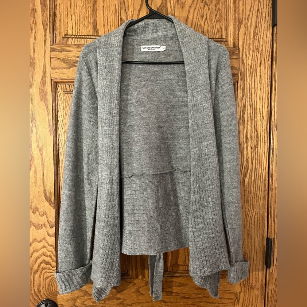 Heather Grey Cardigan Tie Back Cuffed Sleeves